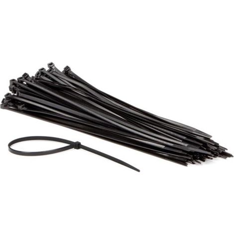 Perel Bridas de nylon negras, 100 piezas, ataduras de cables 300 x 4,8 mm, resistentes a UV, autolock, 36 kg de fuerza de tracción, para aplicaciones pesadas en interiores y exteriores.