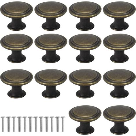 16 pièces de poignées de tiroir vintage 29mm poignées de tiroir en bronze rondes poignées d'armoire en laiton poignées de porte table de chevet poignées de meubles avec vis (1/4)