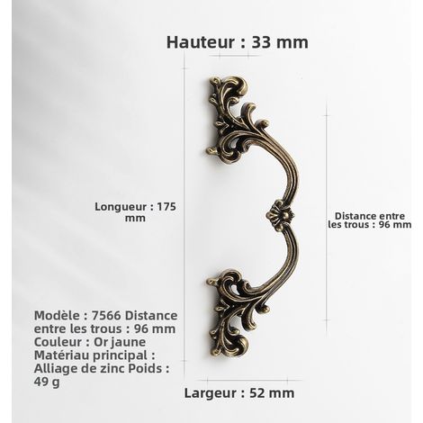 10er-Set Retro Europäische Schrankgriffe aus Zinklegierung, goldene und antike silberne Hängegriffe mit gravierten Mustern, Möbel- und Schubladenbeschläge mit Lochabstand 96 mm, Modell Massivmessing 7