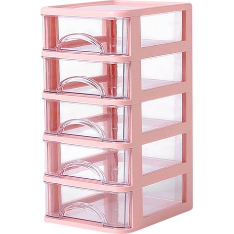 Boîte De Rangement Bureau - 5 Tiroirs En Plastique Transparent - Pour Cosmétiques Et Fournitures De Bureau - Usage Intérieur - Hauteur 29 cm (1/4)