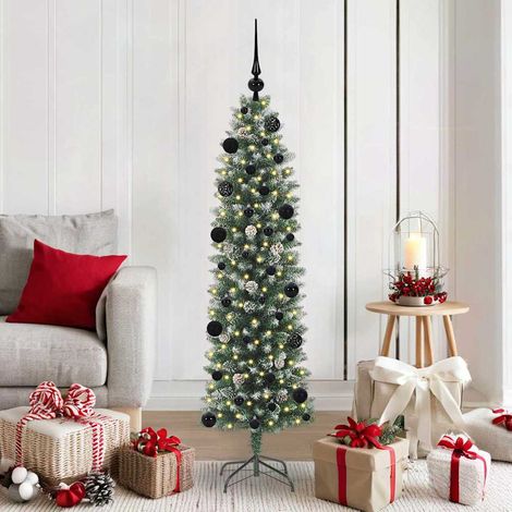 Künstlicher schlanker Weihnachtsbaum Grün und Weiß 150 cm (1/5)