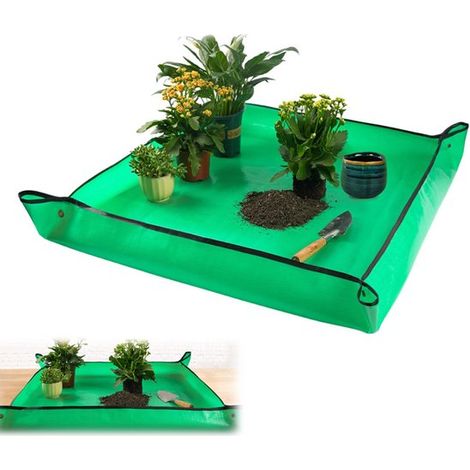 Tapis de jardin - Tapis de rempotage - Tapis pour plantes - Tapis de rempotage pliable - Résistant à l'eau - 100 x 100 cm - Vert - Idéal pour le rempotage et la gestion des déchets (1/5)