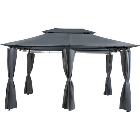 Beliani – Tonnelle de jardin rectangulaire en acier gris graphite – 300x400 cm – Résistance UV 30+ – Rideaux en polyester pour intimité (1/5)