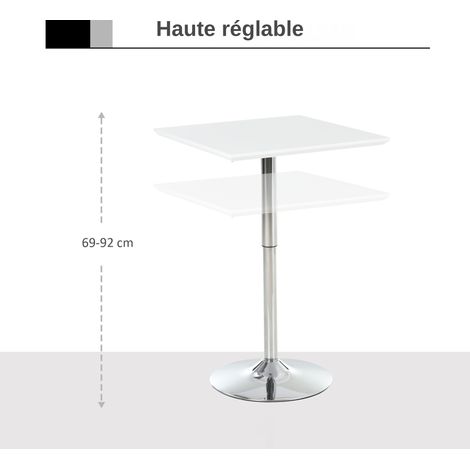 Table de bistrot, de pub ou de bar, réglable en hauteur, carrée, 60 x 60 cm, en acier blanc, 71-92 cm, pour la cuisine ou le jardin (1/5)
