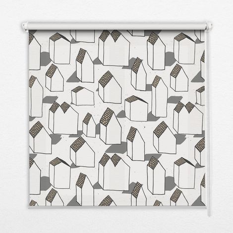 Innenrollo Fensterrollo - Rollo ohne Bohren - Sichtschutzrollo - Lichtdurchlässiges Rollo - Rechteckiges - Rollo - (110 cm x 140 cm) - Weiße Häuser (1/5)