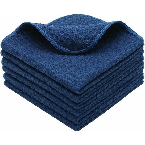 Torchons de Cuisine, Super Absorbant Microfibre Chiffon nettoyagant, Serviettes de Cuisine Douce et Lavable,Lavette Bleu Marin 6 Pack, 30cmx30cm NPTERBL
