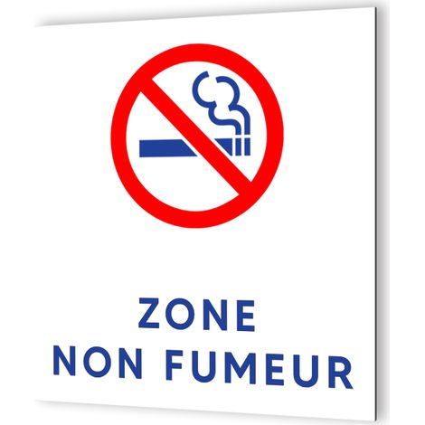 Panneau interdit de fumer - Signalétique Dibond Blanc - Pictogramme bleu - 20x20 cm, 3 mm, fixation multiple (1/5)
