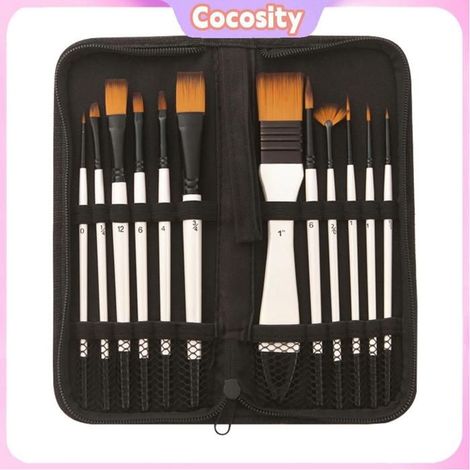 Cocosity pinceaux acryliques 12pcs Pinceaux De Peinture Professionnels Pour Acrylique Et Aquarelle materiel pack Blanc (1/5)