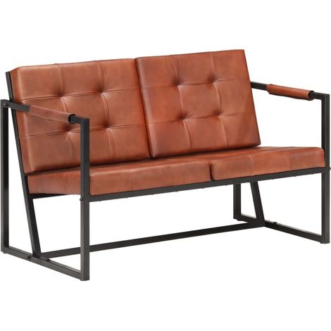 Canapé à 2 places, Canapé droit, Canapé relax Moderne pour salon Chambre Marron Cuir de chèvre véritable MJU9927 (1/5)
