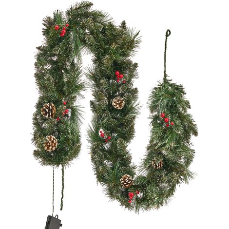 Guirnalda LED verde blanco 180 cm material sintético Navidad piñas bayas Wapta (1/5)