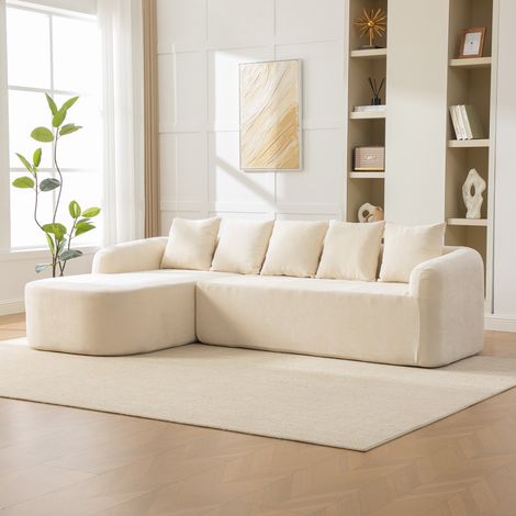 Sofá modular de compresión fabricado en tejido de chenilla, relleno de espuma de alta resiliencia 30D. Fácil de mover y con base antideslizante, ideal para salones y otros espacios. BEIGE (1/5)