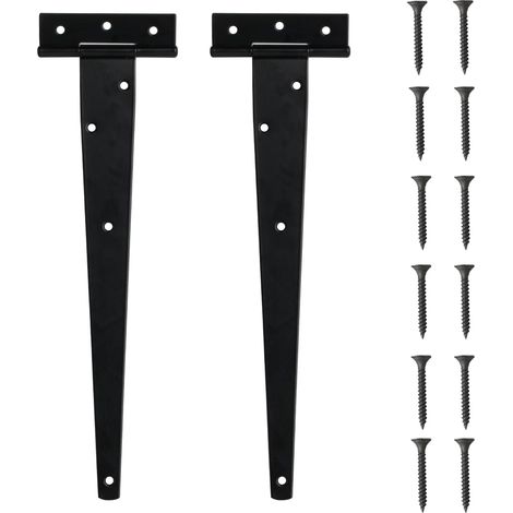 Set mit 2 robusten T-Scharnieren – Schwarze Außen-T-Scharniere – 300 mm – Klappbare T-förmige Türscharniere – Schwarzes Metall – Für Holztüren, Gartentüren und Fenster