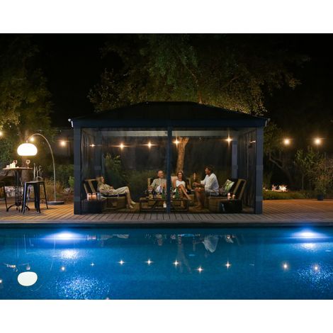 Net Curtain Set for Dallas 12 x 14 Gazebo - Polyester - L212 x W409 cm - Dark Grey (Gazebo Not Included) (1/5)