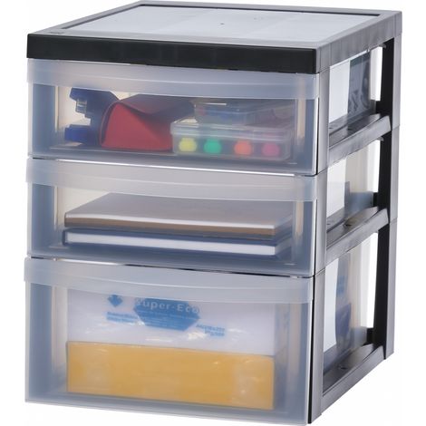 Iris Ohyama, Tour de rangement plastique sur roulettes A4, 3 Tiroirs mix, Noir, DC-221 (1/5)