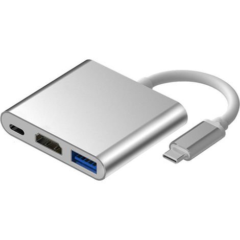 Aluminium-Hub 3-in-1-Adapter USB-C auf HDMI 4K, USB 3.1, USB-C – Silber (1/4)