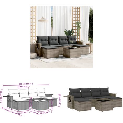 Salon de jardin avec coussins 7 pcs gris résine tressée - Ensemble Salon De Jardin - Meuble Extérieur - Jardin Design - Mobilier De Jardin - Chaise Lounge - Home & Living (1/3)