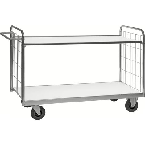Kongamek Bordwagen verzinkt mit 2 laminierten Böden 1600x600mm vergitterte Stirnwände ohne Bremse
