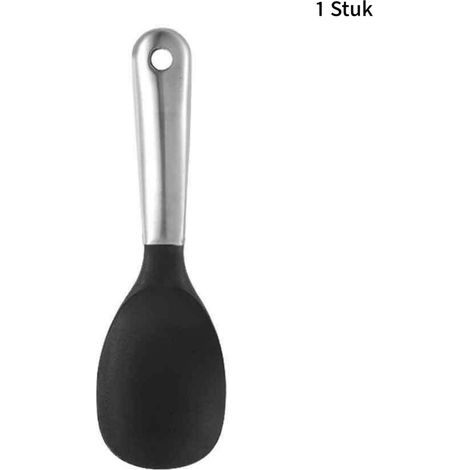 Cuillère à riz en silicone avec manche en acier inoxydable 304 résistante à la chaleur et anti rayures pour casseroles noire (1/5)