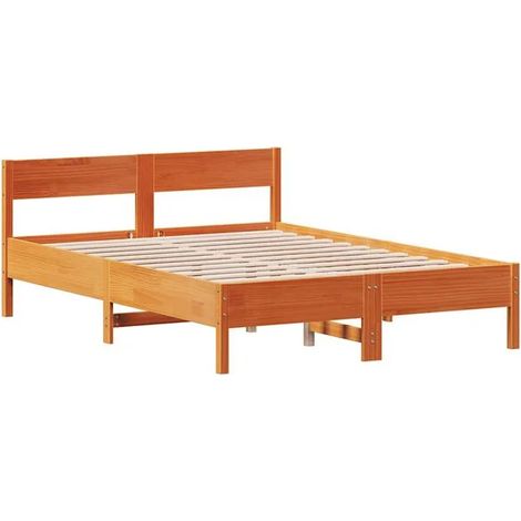 Cadre de lit sans matelas, finition cire marron, 160x200 cm, pin massif. (1/5)