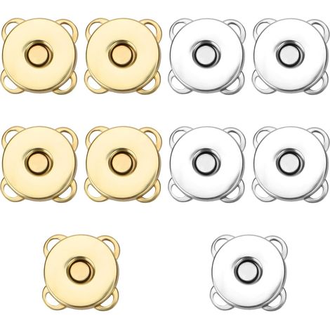 Set of 10 Plum-colored Magnetic Snap Fasteners, 14mm, Metal Sewing Magnetic Buttons for Clothing, Snap Fasteners for Handbags, Bags, Clothes, Craft Sewing (1/5)