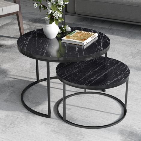 Set de 2 mesas de centro nido Skagen 50xØ70 cm - Mármol negro [en.casa] (1/5)