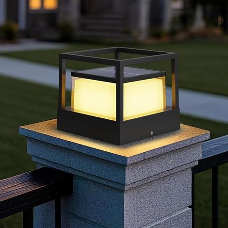 Borne Solaire Extérieur, IP65 Lampe Solaire Pilier Portail, Noir (1/5)