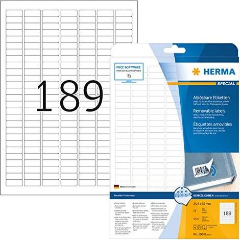 Herma Etiq. amov. blanc 25,4x10 25f. DIN A4 4725 pièces 10001 (1/5)