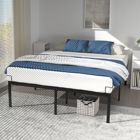 VOUNOT® Struttura Letto Matrimoniale 160x200 cm, Letto in Metallo con Rete Facile Montare, Silenziosa e Antiscivolo Altezza 36 cm, Nero (1/5)