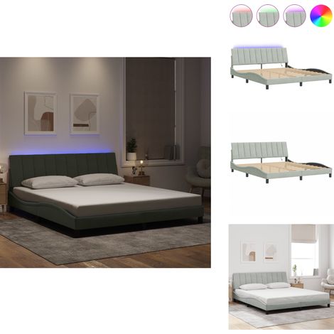 Bettgestell mit LED-Leuchten Hellgrau 180x200 cm Samt - Samtsofa - Bettrahmen - Doppelbett - Boxspringbetten - Led Beleuchtung (1/5)