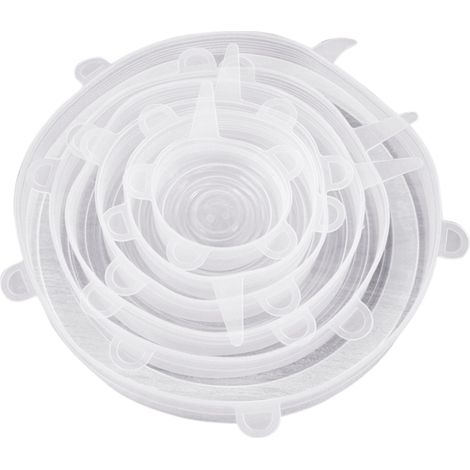 Juego de 6 tapas elásticas de silicona reutilizables, de 6 tamaños diferentes, para almacenar alimentos en el refrigerador y el microondas.
