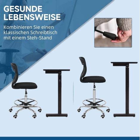 Chaise de bureau haute 59x59x106-126 cm en polyester noire, hauteur réglable pour bureau FloraGrace (1/5)