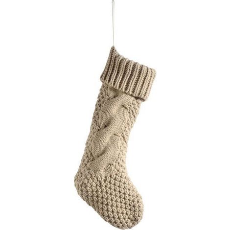 Chaussette De Noël - Tricotée À Motif Arbre De Noël Ou Flocon De Neige - Pour Décoration De Cheminée Ou De Fête - Jaune - 1 Pièce (1/5)