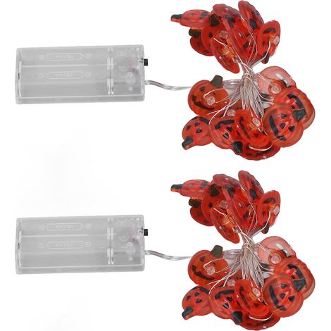 Lot de 2 guirlandes lumineuses en forme de citrouille, 2 mètres de long, 20 LED chacune, étanches, portables, en plastique, sans prise, décoration d'Halloween (1/5)