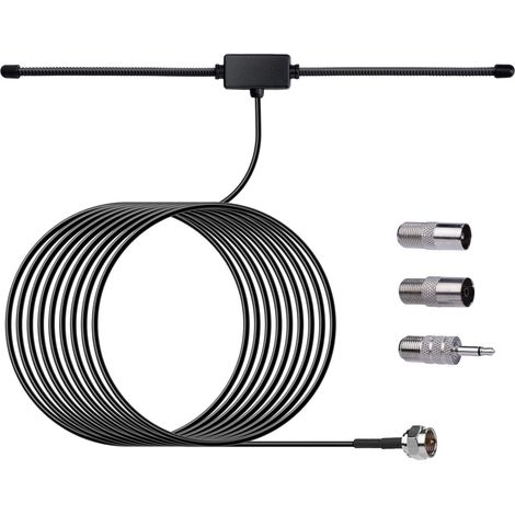 1 Antenne Dipôle FM 75 Ohm, Connecteur Type F, Câble 3M, 3 Adaptateurs, Pour Récepteur Audio Vidéo Domestique (1/5)