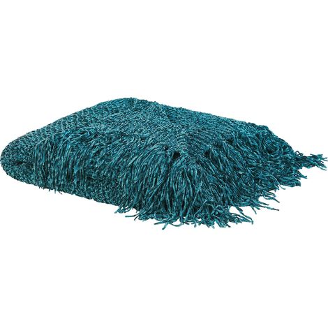 Plaid Tricot Ultra Doux Cocooning Vert Emeraude 150 x 200 cm pour l'Hiver Parfaite Décoration de Canapé et Couvre-lit Beliani (1/5)