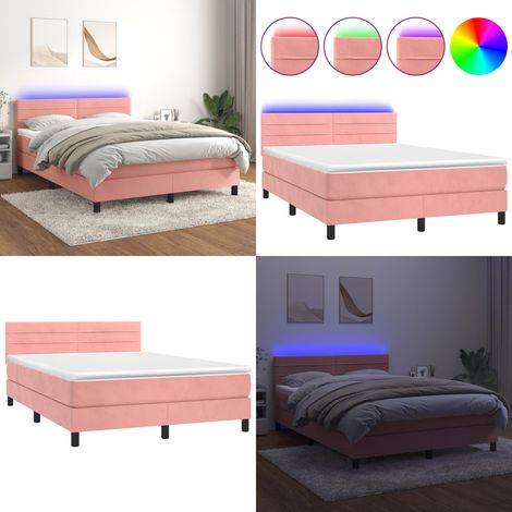 Sommier à lattes de lit avec matelas et LED Rose 140x190 cm - Lit Plateforme - Lit Capitonné - Lit Design - Lit Double - Sommier Tapissier - Home & Living (1/5)