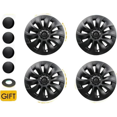 Caches de roue, plastique ABS, ajustement personnalisé pour Tesla Model 3, noir mat (1/2)