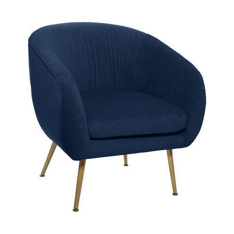 Atmosphera – Fauteuil relax en velours plissé bleu – Dimensions L. 74 x l. 70 x H. 78 cm – Hauteur d'assise 45 cm – Coussin déhoussable