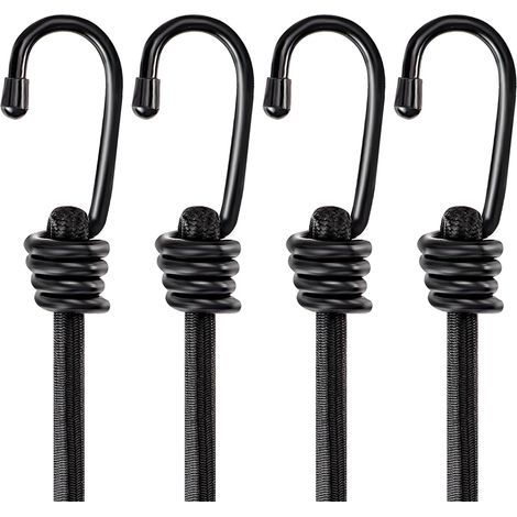 24 Inch Bungee Cord with Hooks, Extra Strong Black Bungee Cord with Latches, Suitable for Outdoor Use, Weatherproof, Canopy, Cargo, Motorcycle (4 Pack) (1/5)