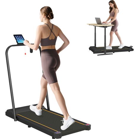 2.5HP Folding Treadmill with Remote Control, LED Display, 1-6km/h Speed for Home Gym and Office Use, Vibrant Orange (1/5)