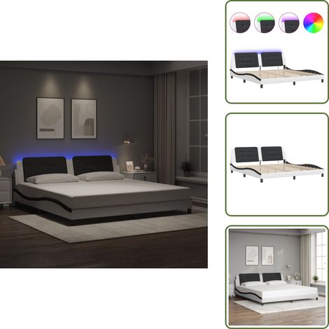 Cama con LED - vidaXL Estructura de cama con LED sin colchón Zadar blanco negro 200x200 cm - Cama Zadar