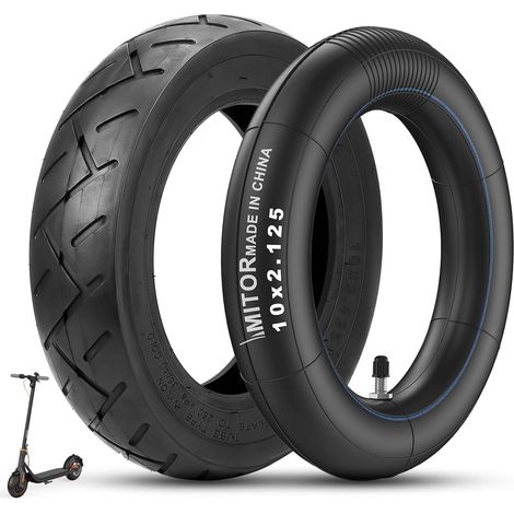 Pneu et Chambre à Air Trotinette Électrique 10x2.125 Renforcée, 10 Pouces Pneu Trotinette avec Chambre a Air 10x2.125 Valve Argentée Droite, Haute Traction & Stabilité & Anti-Usure, 1 Set (1/5)