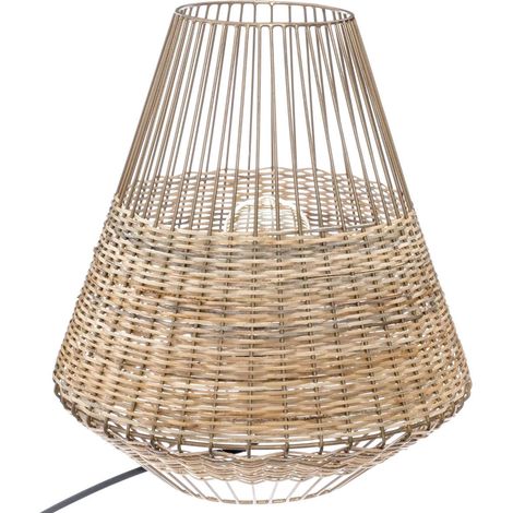 Korb- und Metalllampe CHERAW, 33,5 cm, beige