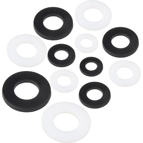 110 Pièces Rondelle en Caoutchouc 12/15/18.5/24/30/40mm Joints de Caoutchouc 6 Tailles Tuyau de Douche Rondelle Joints Plats Caoutchouc pour Robinet Tuyau de Douche Plomberie Noir et Blanc (1/5)