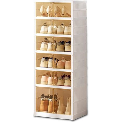 Trade Shop - Schuhregal mit 6 Böden, zusammenklappbar, stapelbar, staubdicht, atmungsaktiv, 120 x 37 x 51 cm - (1/5)