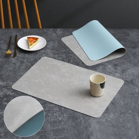 Wendbares Platzset 2 zweifarbige, rutschfeste Platzsets aus Kunstleder, waschbar und leicht zu reinigen für den täglichen Gebrauch, Hellgrau, 44, (1/5)