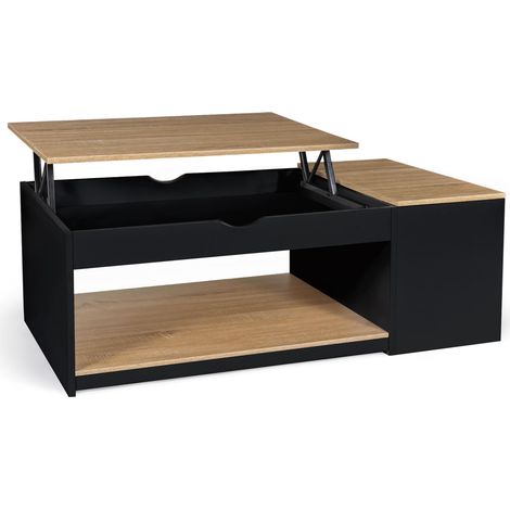 Table basse plateau relevable IDMARKET Elea - Coffre - Bois noir - Façon hêtre - Multicolore