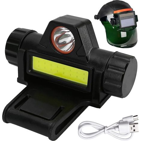 1 pièce Lampe frontale pour casque de soudage, fixation sur cagoule avec support, câble rechargeable, LED à intensité variable (1/5)