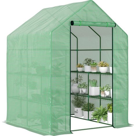 Green Walk-In Greenhouse with Shelves for Garden,Removable Cover 143x138x190cm,Ideal for Plant Growth