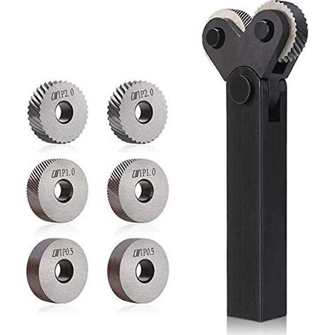Utensile per zigrinatura in acciaio, zigrinatura doppia, denti obliqui, ruota diagonale, zigrinatura lineare, set di zigrinature con passo da 0,5 mm, 1 mm, 2 mm per tornio